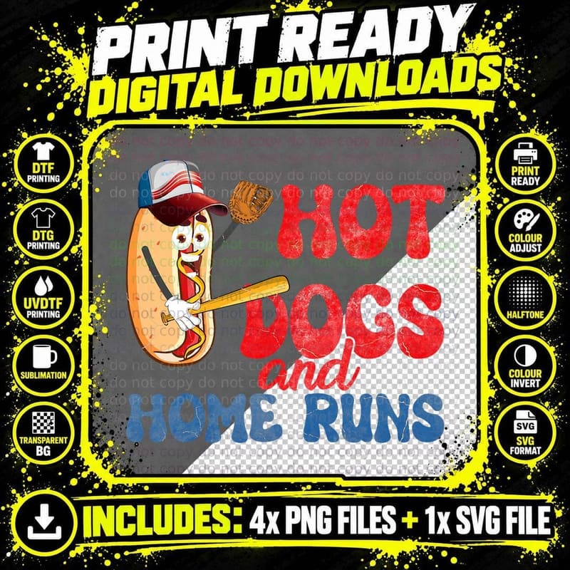 Hotdogs and Homeruns Hotdog Baseball Touchdown T-Shirt Png SVG Digital Bundle