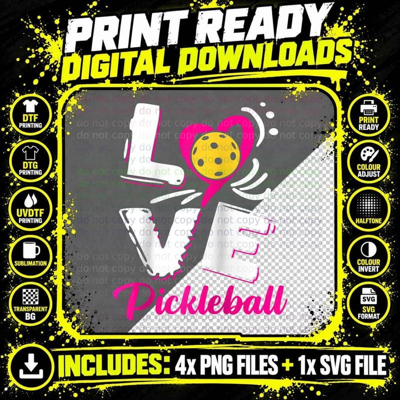 I Love Pickleball Funny Pickle Ball for Player Gift Png SVG Digital Bundle