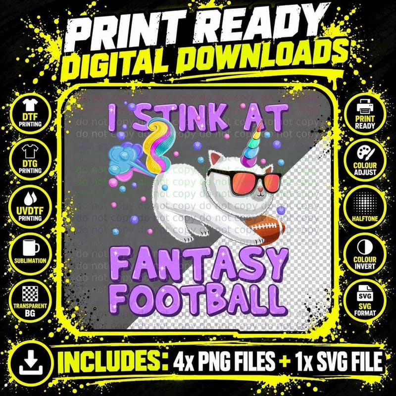 I Stink at Fantasy Football Unicorn Cat Loser Shirt Men Png SVG Digital Bundle