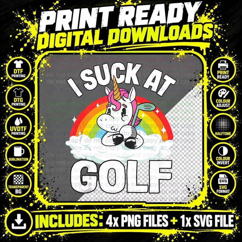 I Suck at Golf Funny Loser Unicorn Sarcastic Golfing Png SVG Digital Bundle