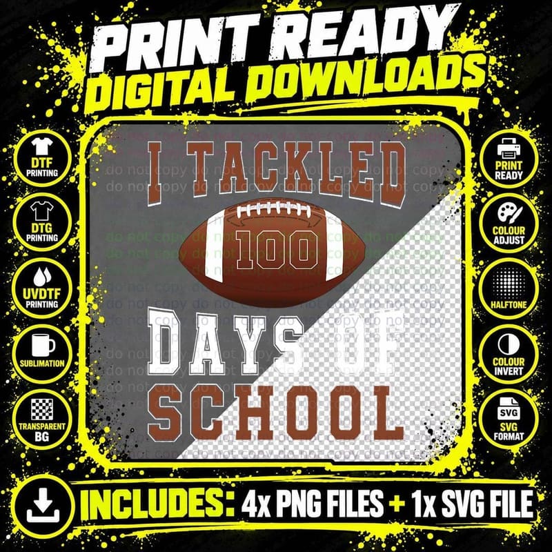 I Tackled 100 Days Football Boys Kids 100th Day of Png SVG Digital Bundle