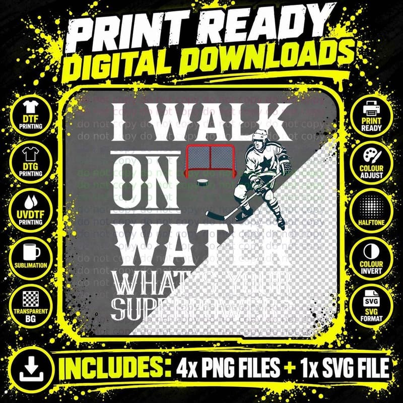 I Walk on Water Ice Hockey Tee Men Women Youth T-Shirt Png SVG Digital Bundle