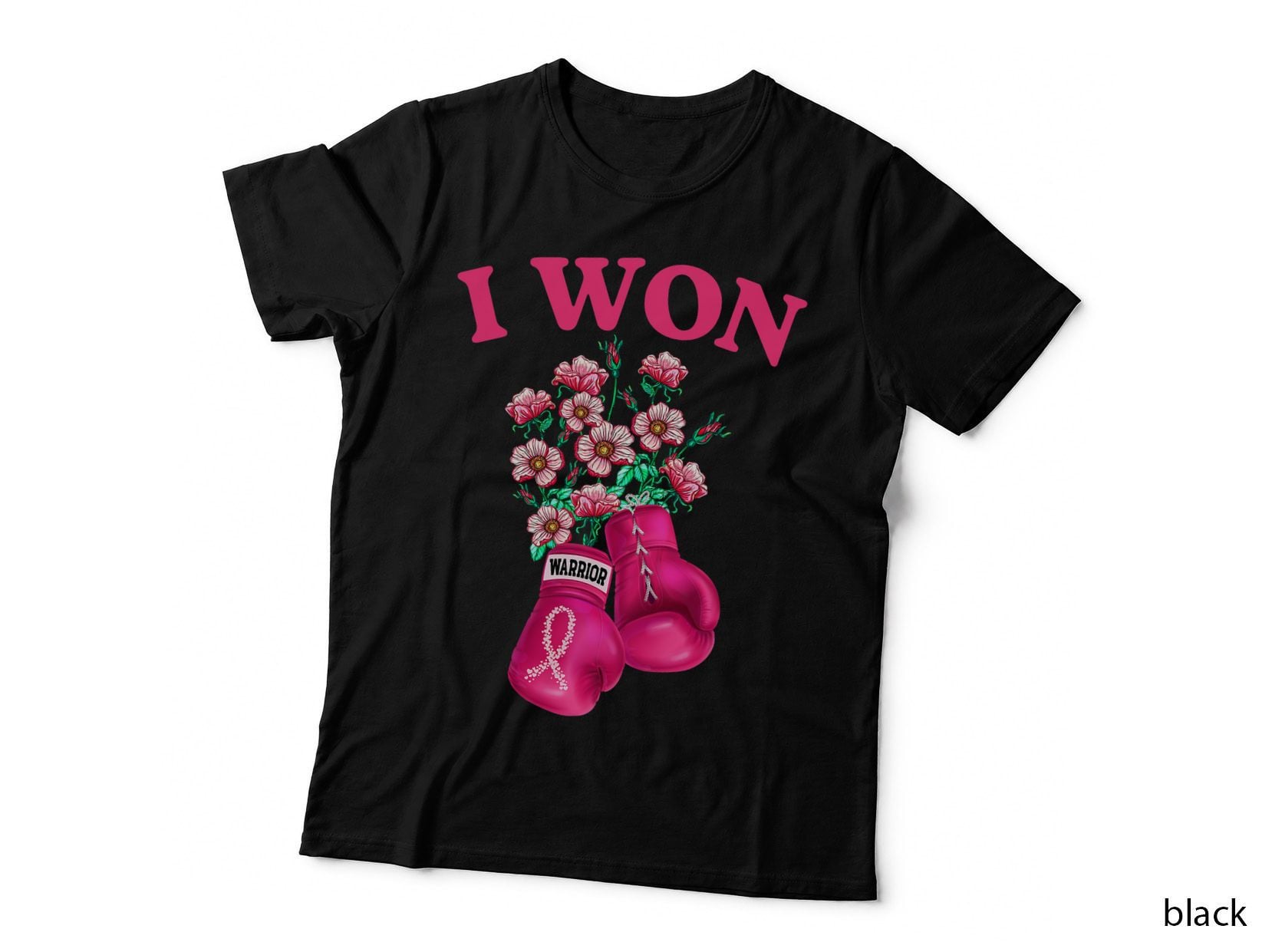 I Won Boxing Gloves Survivor Pink Ribbon Breast Cancer T-Shirt