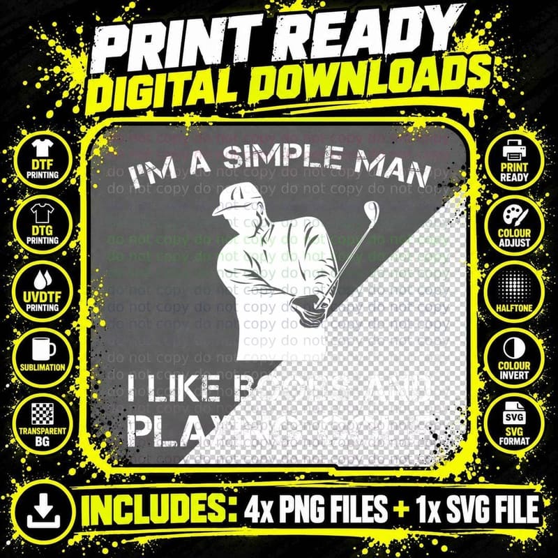 I'm a Simple MAN I LIKE BOOBS AND Playing GOLF T-Shirt Png SVG Digital Bundle
