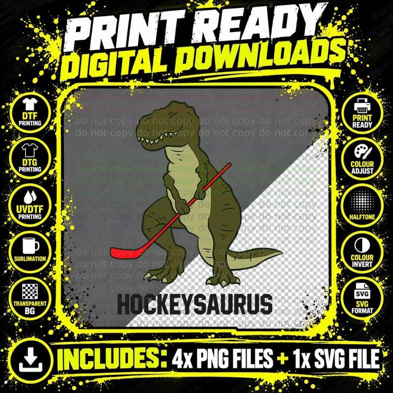 Ice Hockey Dinosaur Hockey Boy Kids Hockey Hockeysaurus Png SVG Digital Bundle