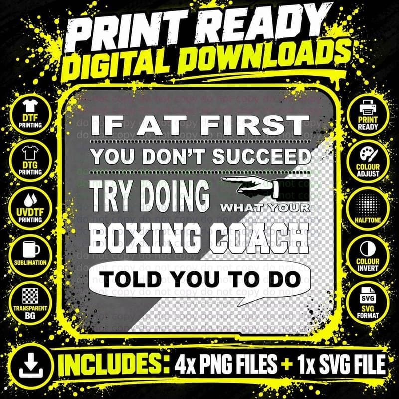 If at First You Don't Succeed Boxing Coach T-Shirt Png SVG Digital Bundle