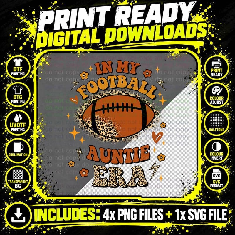 In My Football Auntie Era Football Leopard Family Png SVG Digital Bundle