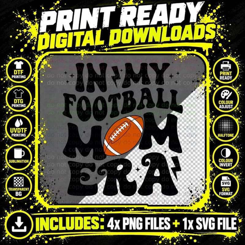 In My Football Mom Era Cute Groovy Football T-Shirt Png SVG Digital Bundle
