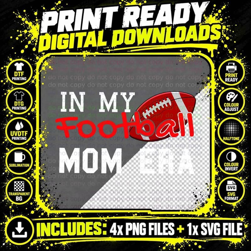 In My Football Mom Era Funny American Football Mom Png SVG Digital Bundle