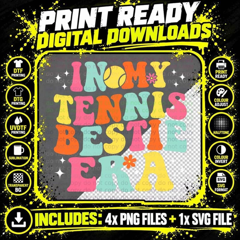 In My Tennis Bestie Era Retro Game Day Groovy T-Shirt Png SVG Digital Bundle