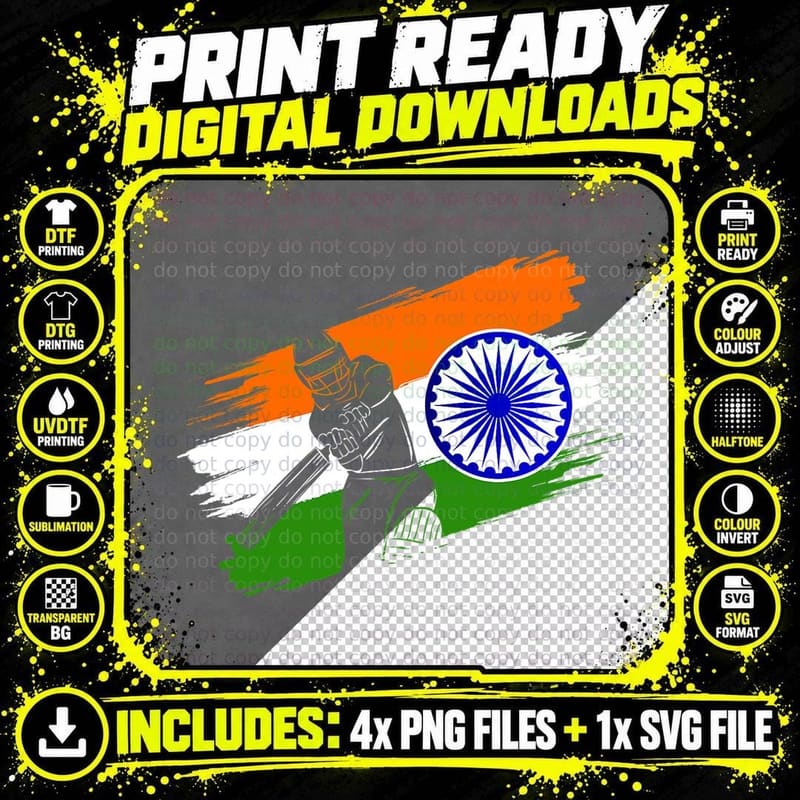 India Cricket Flag Fan Player Coach Umpire Fan Jersey Png SVG Digital Bundle
