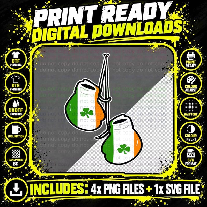 Ireland Flag Shamrock Irish Boxing Gloves T-Shirt Png SVG Digital Bundle