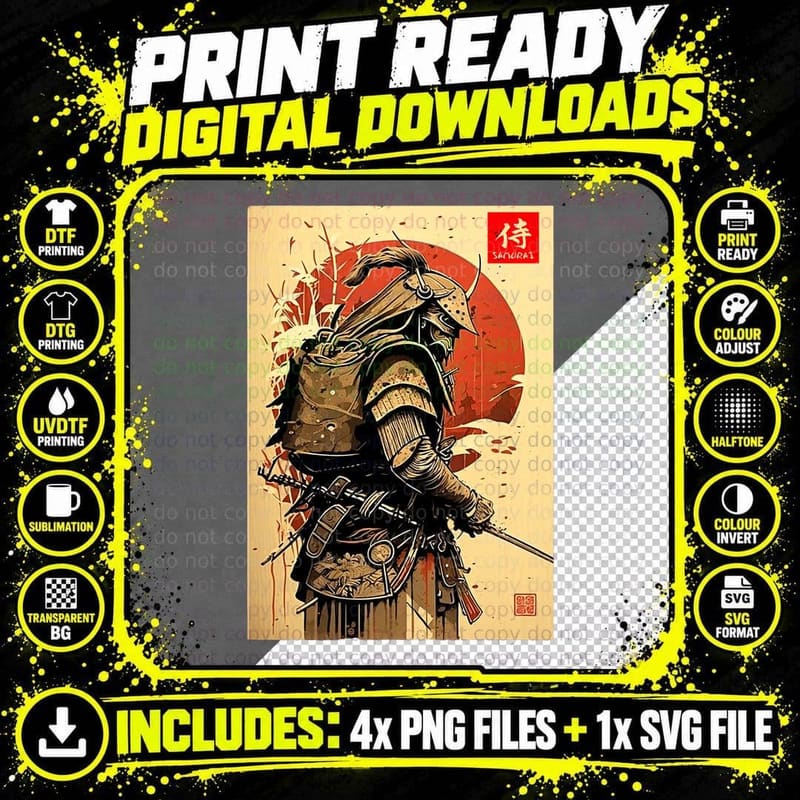 Japanese Retro Art Samurai Vintage Japanese Bushido Png SVG Digital Bundle