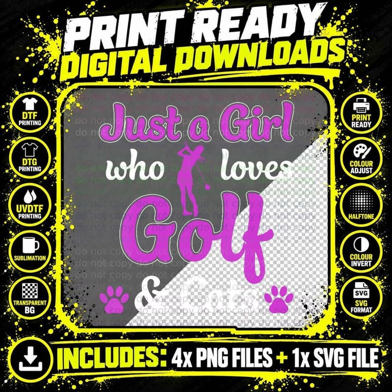 Just a Girl Who Loves Golf and Cats Funny T-Shirt Png SVG Digital Bundle