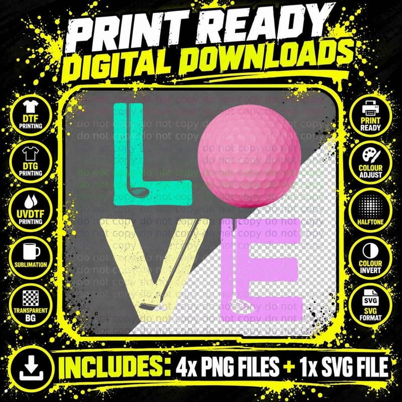 LOVE - Golfer Golfing Lover Putter Ball Flag Golf Course Png SVG Digital Bundle