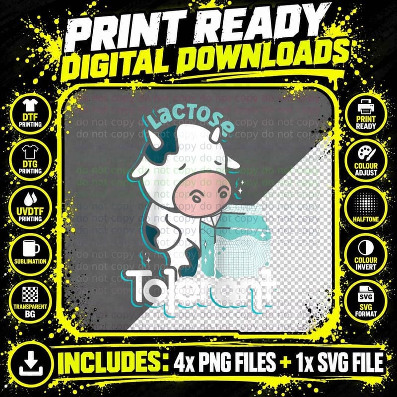 Lactose Tolerant Cow Milk Lover Gift Funny Dairy Farmer Png SVG Digital Bundle