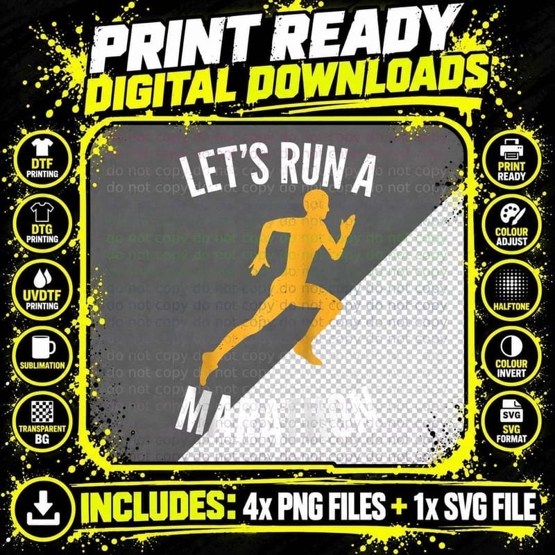 Lets Run a Marathon Running Half Marathon Marathoner Png SVG Digital Bundle