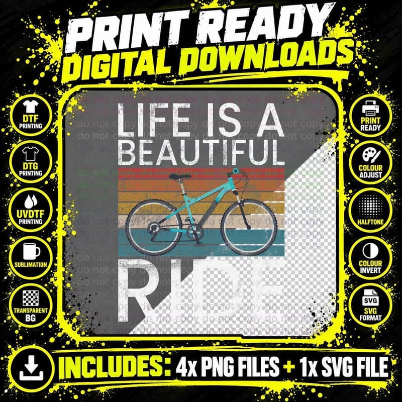 Life Is a Beautiful Ride Gifts Bicycle Enthusiasts Png SVG Digital Bundle