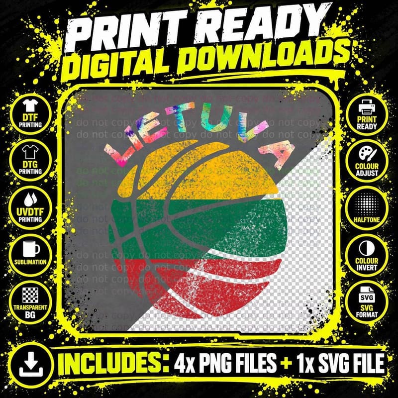 Lithuania Basketball Tie-Dye Lietuva Basketball Png SVG Digital Bundle