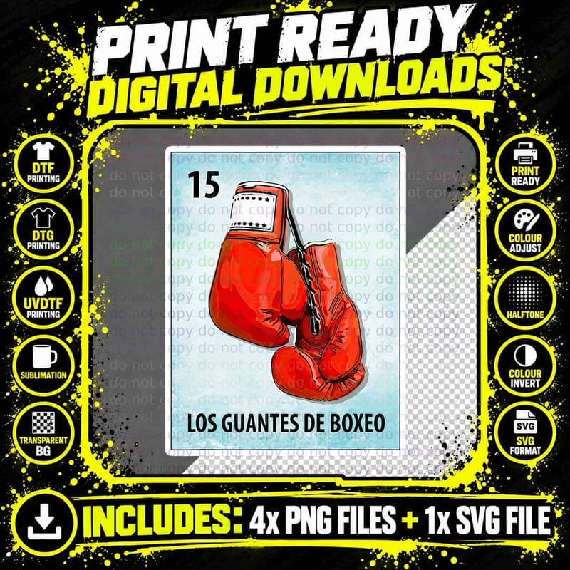 Los Guantes De Boxeo Mexican Boxing Gloves Cards T-Shirt Png SVG Digital Bundle