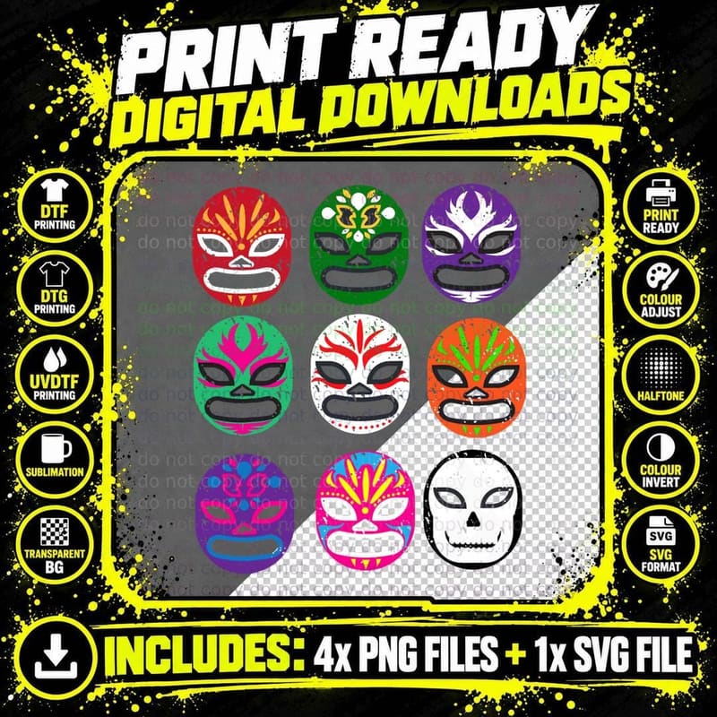 Lucha Libre Masks Shirt Mexican Wrestling Mask T Shirt Png SVG Digital Bundle