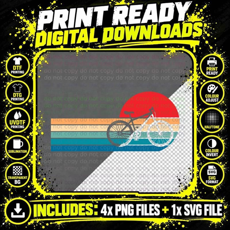 MTB Bike Biker Cyclist Mountain Biking Cycling Retro Png SVG Digital Bundle