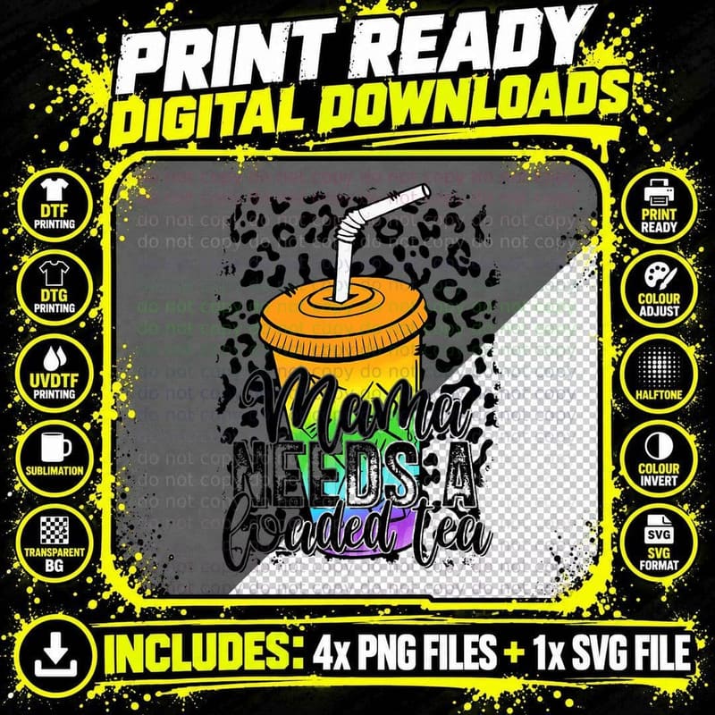 Mama Needs a Loaded Tea Leopard Fitness Gym Workout Png SVG Digital Bundle