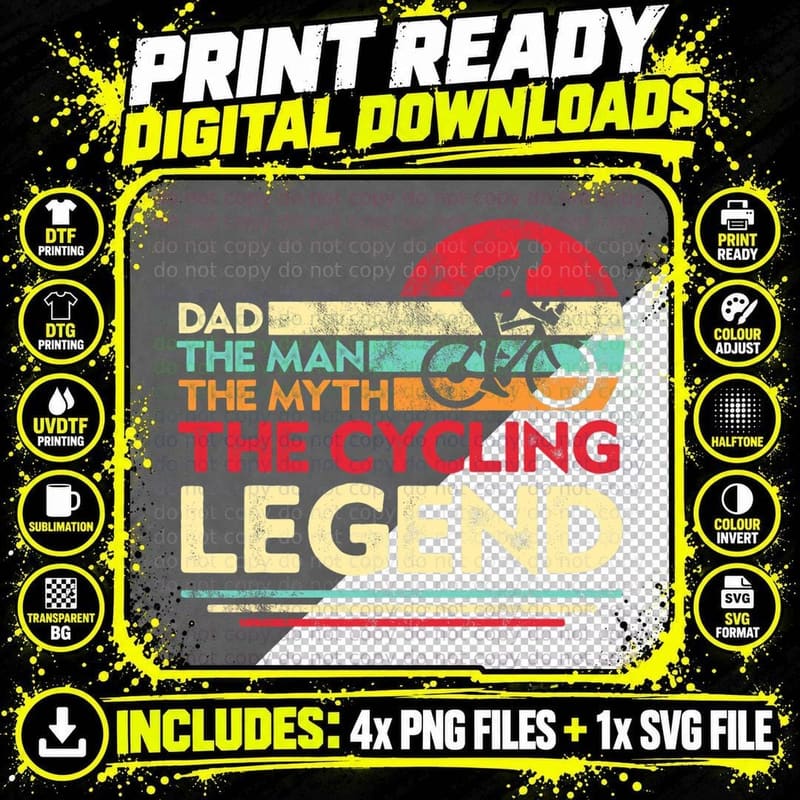 Mens Dad Man Myth Cycling Legend Cyclist T-Shirt Png SVG Digital Bundle