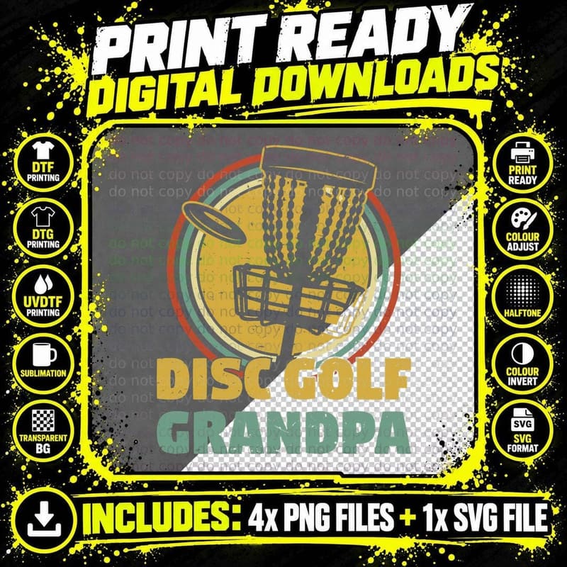 Mens Disc Golfer Funny Disc Golf Grandpa Frolf Disc Golf Png SVG Digital Bundle