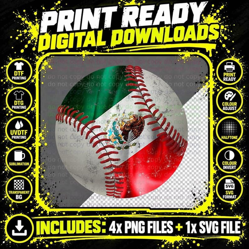 Mexican Baseball Flag in a Baseball Ball Mexico T-Shirt Png SVG Digital Bundle