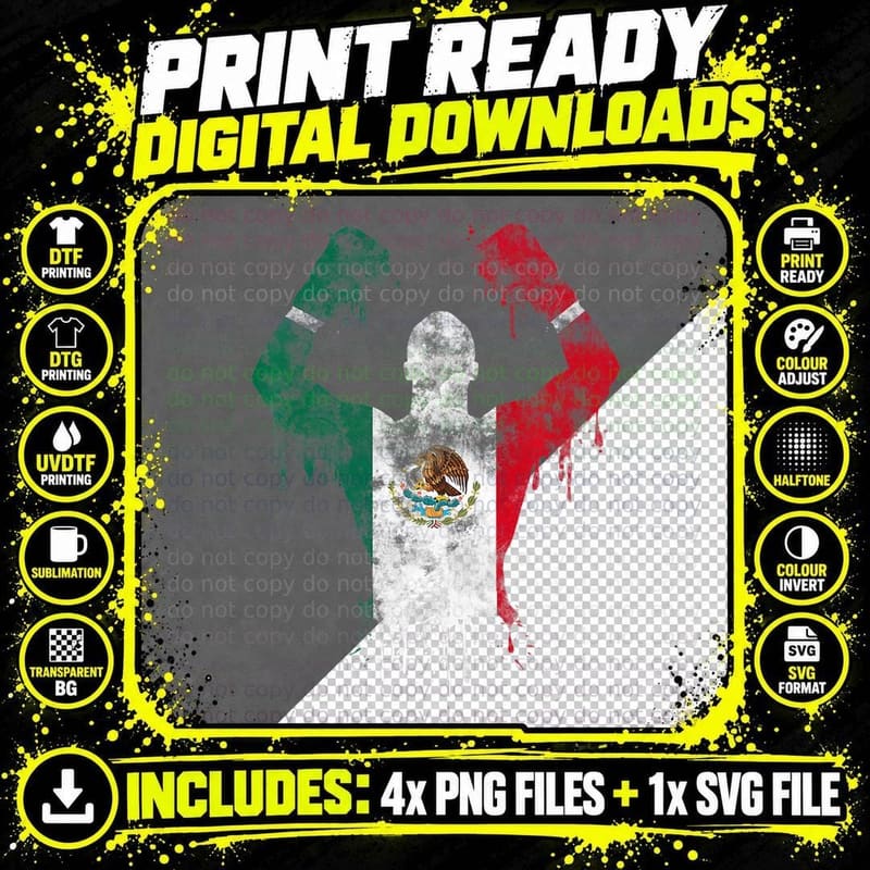 Mexican Boxing Mexico Gloves Mitts Design Mexico Flag Png SVG Digital Bundle