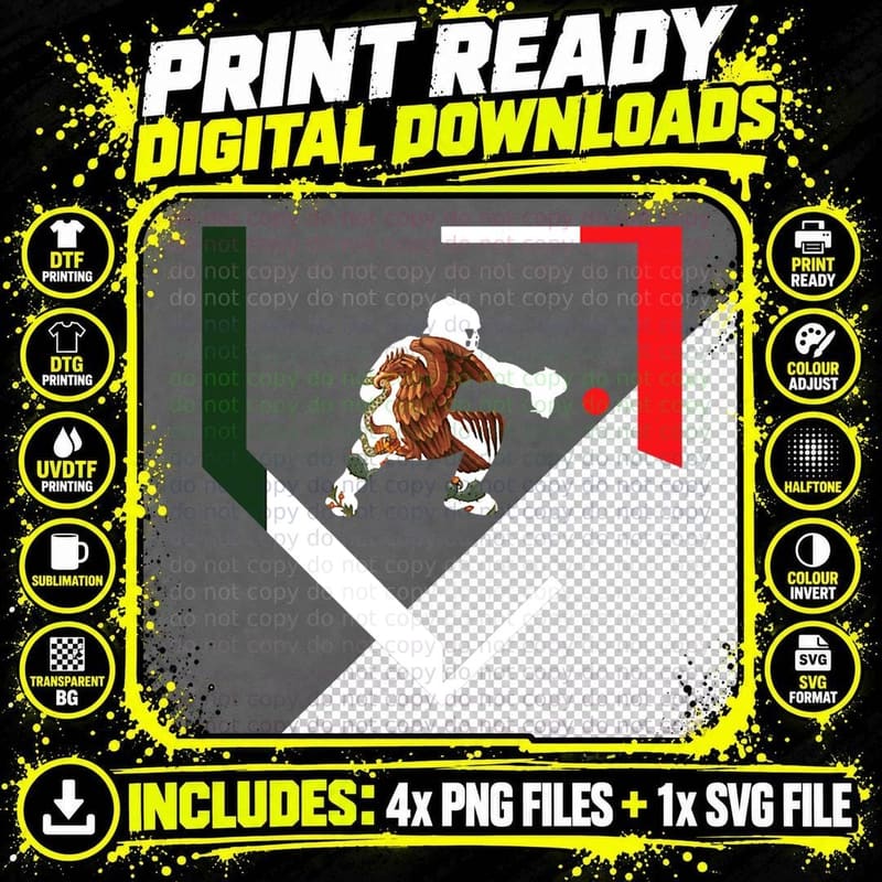 Mexico Baseball Hind Catcher Mexican Flag Little Leaguer Png SVG Digital Bundle