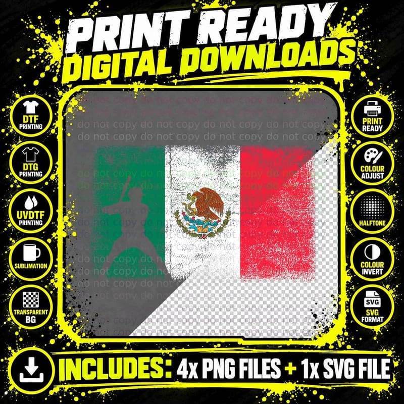 Mexico Baseball Mexican Flag México Heritage Hispanic Png SVG Digital Bundle
