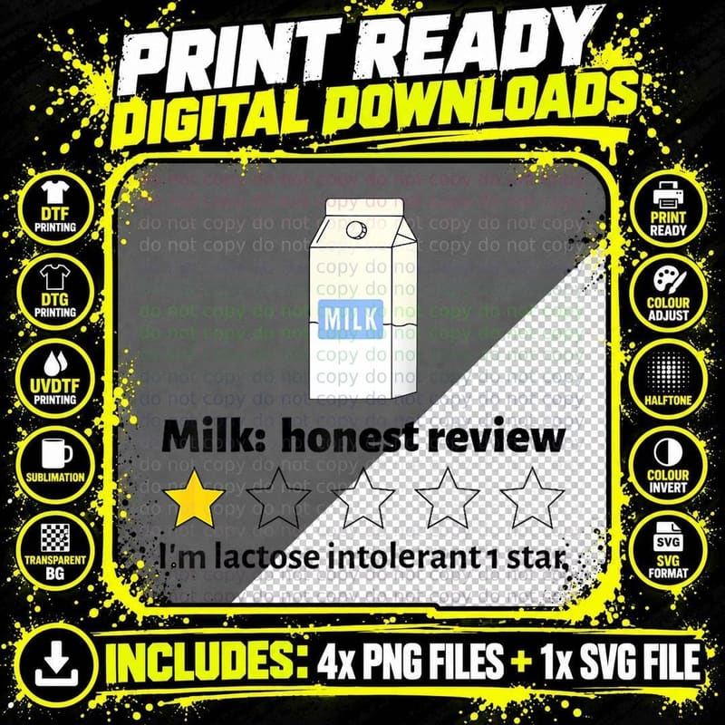 Milk Honest Rating I'm Lactose Intolerant Png SVG Digital Bundle
