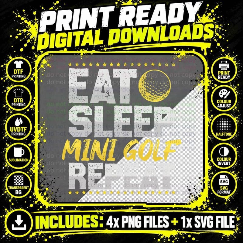 Minigolf Eat Sleep Repeat Golf Hobby Mini Golf T-Shirt Png SVG Digital Bundle