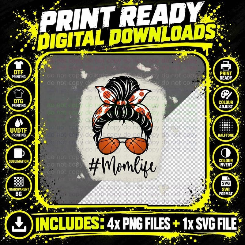 Mom Life Basketball Bleached Shirts Basketball Mother Png SVG Digital Bundle