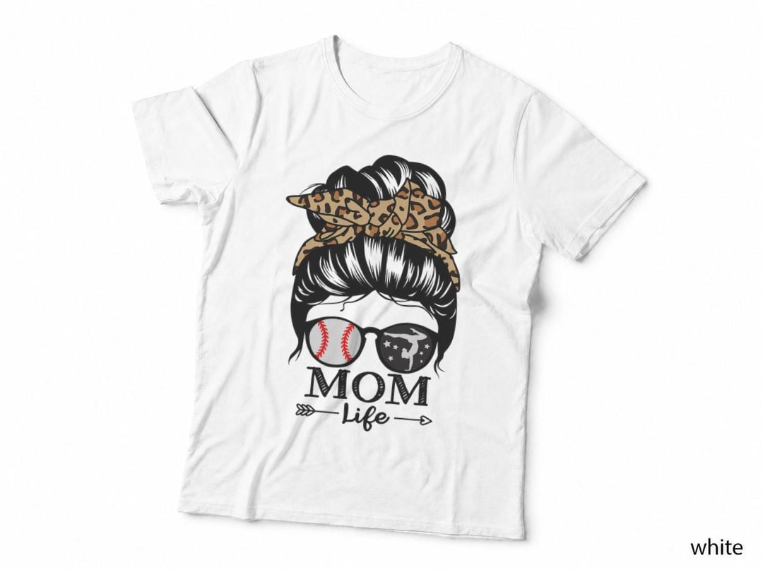 Mom Life Messy Bun Hair Funny Baseball Gymnastics Mom T-Shirt