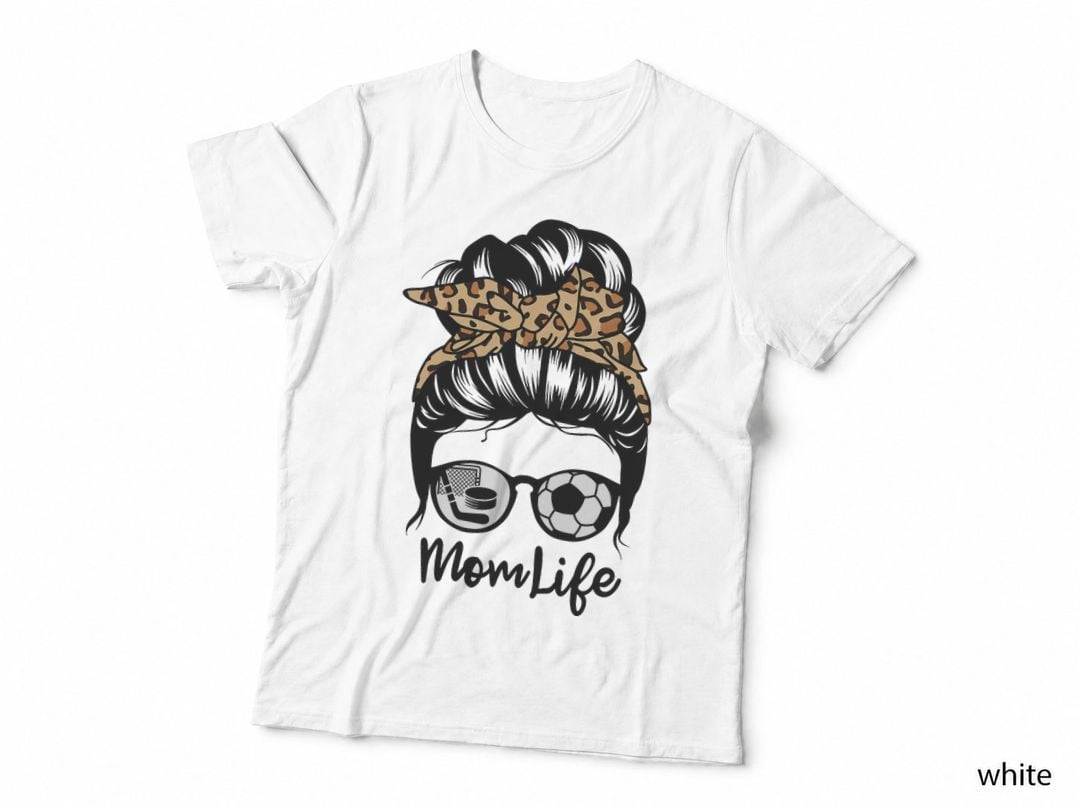Mom Life Messy Bun Hair Funny Soccer Hockey Player Mom T-Shirt