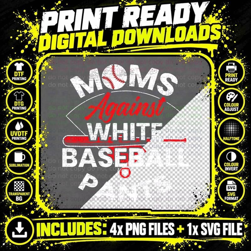 Moms Against White Baseball Pants Sport Lover Mothers Png SVG Digital Bundle