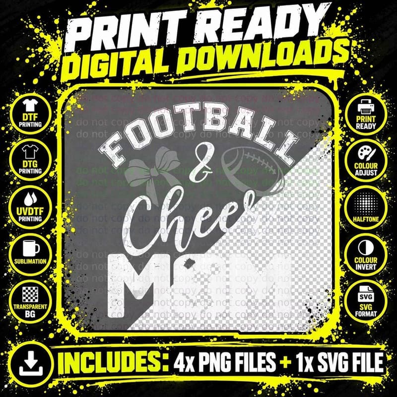 Mother's Day Outfit for Mama, Aunt - Football and Cheer Png SVG Digital Bundle