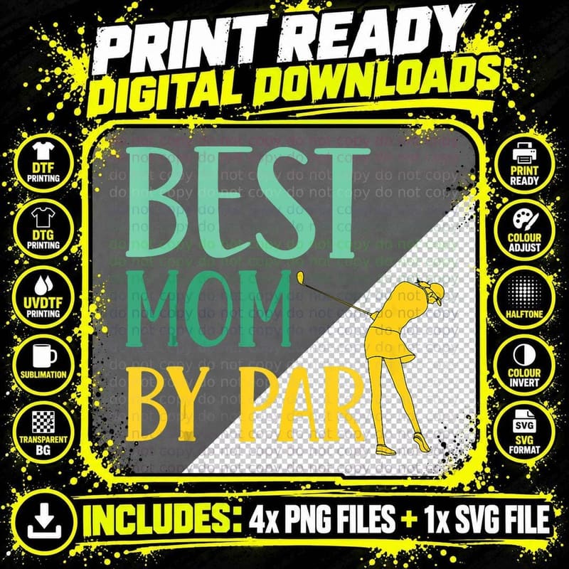 Mother's Day Sporty Great Mom by Par Golf Humor T-Shirt Png SVG Digital Bundle