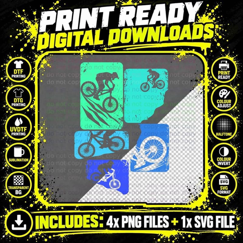 Mountain Bike Downhill MTB Biking Cycling Biker Kids Png SVG Digital Bundle