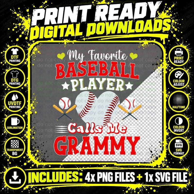 My Favorite Baseball Player Calls Me Grammy Mors Day Png SVG Digital Bundle