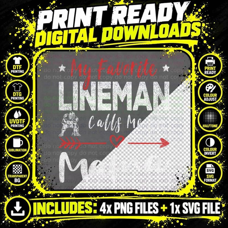 My Favorite Lineman Calls Me Mama Football Player Mom Png SVG Digital Bundle