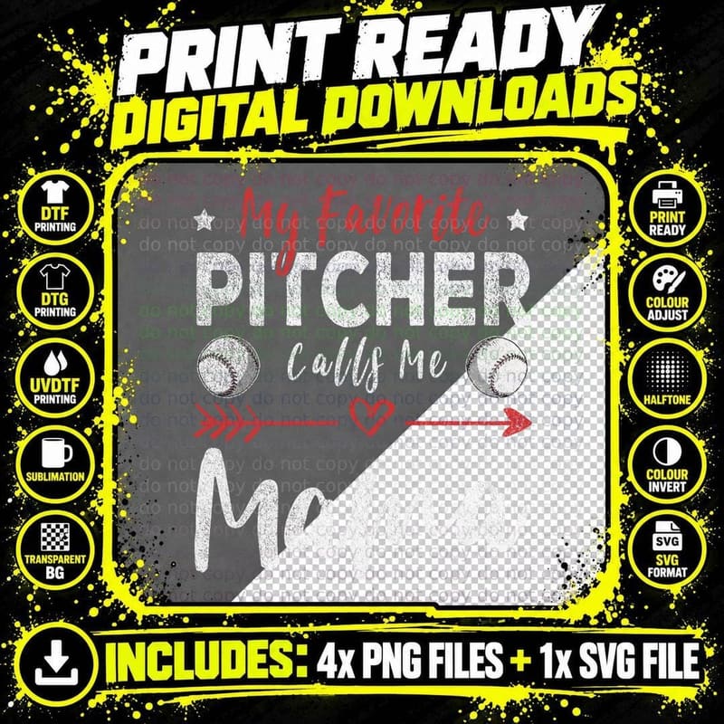 My Favorite Pitcher Calls Me Mama Baseball Player Mom Png SVG Digital Bundle