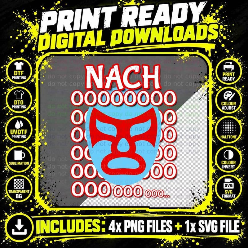 Nacho Lucha Libre Wrestling Mask Nachoooo T-Shirt Png SVG Digital Bundle