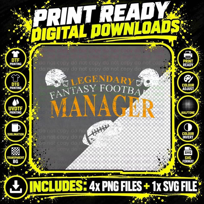 Novelty Legendary Fantasy Football Manager Distressed Png SVG Digital Bundle