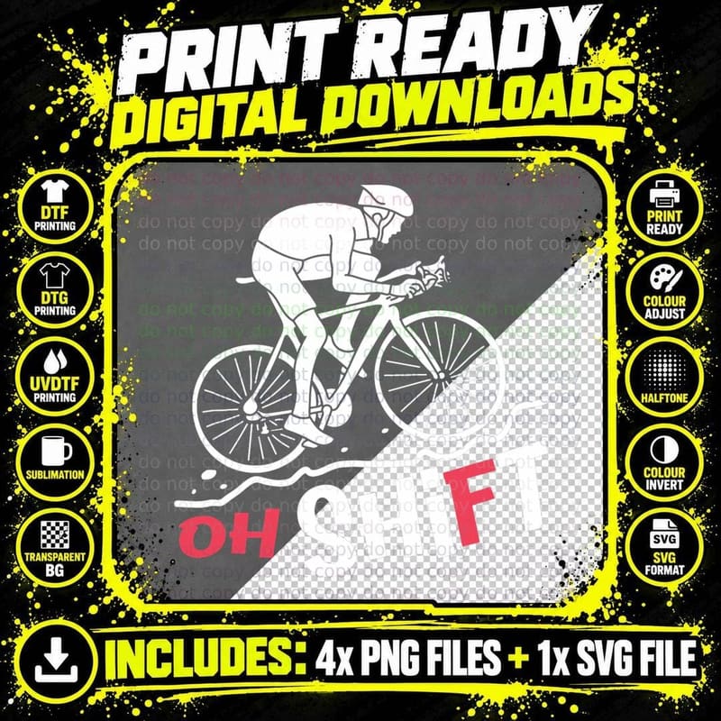 Oh Shift Funny Mountain Biking & Cycling Artwork T-Shirt Png SVG Digital Bundle