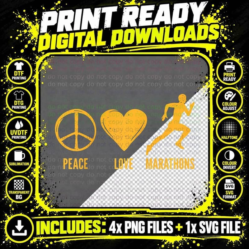Peace Love Marathons Running Half Marathon Marathoner Png SVG Digital Bundle
