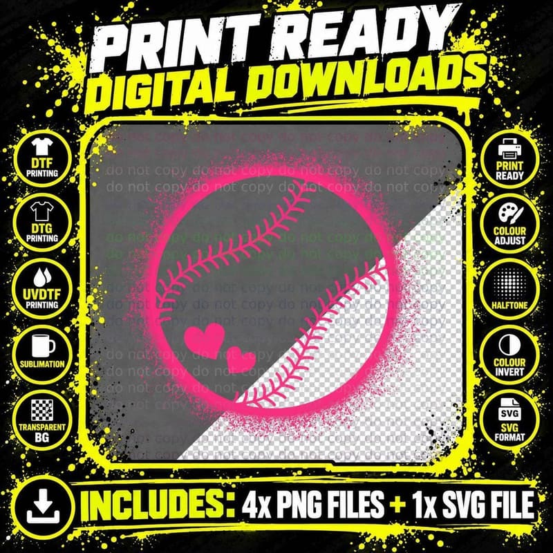 Pink Baseball Softball Lover Women Girls T-Shirt Png SVG Digital Bundle